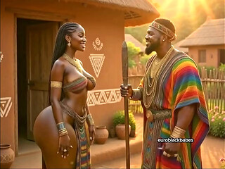 Sexy African AI ebony village maiden big boobs big ass seduced and raw fucked by handsome big dick prince. Hardcore creampie sex in traditional hut: blowjob, doggy, missionary, massive tits bouncing