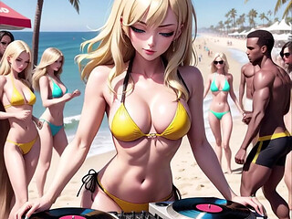 Anime Sexy Dj on the Beach Synthwave Retrowave