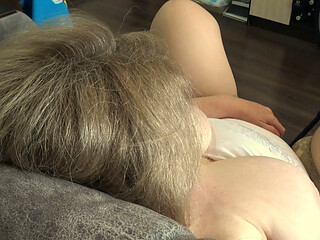 Big Tits From Above. a Camera Watches From the Side as a Plump MILF Masturbates and Records a Video.