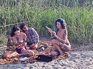 Spin The Bottle Game On The Beach -unforgettable Holiday Sex W. Two Stunning Girls English Subtitles