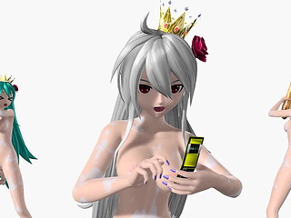 Hatsune Miku, Haku, Rin Triple Baka Project diva Nude Mod Full Nude