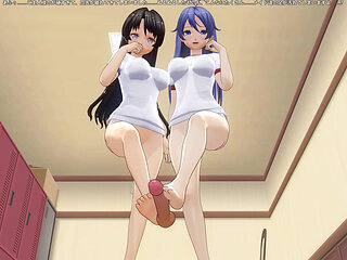 Two Students in Tracksuits Jerk off a Dick with Their Feet in the Locker Room