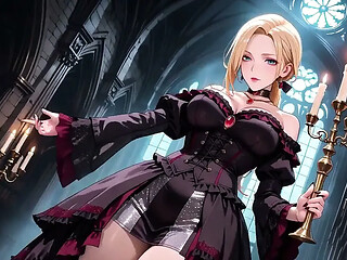Gothic babe shows off her one-legged lifts in wet black velvet