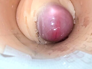 Camera deep inside tight pussy toy captures huge cum explosion
