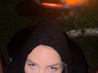 Amy Rose Sucks Cock By The Campfire In Black Hoodie