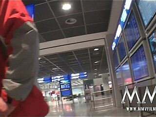 German Mature Blonde Gets a Threesome in Public