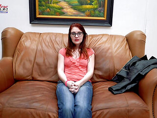 Part 1 interview and toy! Nervous quirky-hot redhead in glasses auditions for porn sucks and fucks for stardom!