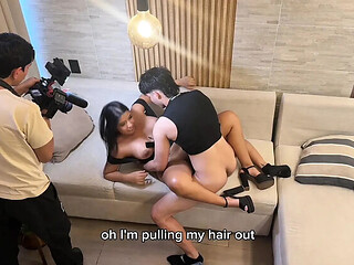 Big-Ass Latina Stepmom Sucks and Rides Her Stepson's Huge Cock on the Sofa