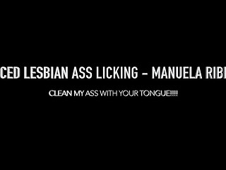 Wildly dominant lesbian Manuela Ribeiro gags her lover with tongue and