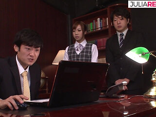 Hot secretary sucks boss huge cock then rides it hard in the office