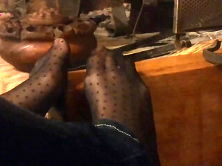 Warming up My Hosed Feet at the Fireplace