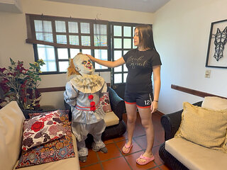 I find a cabin with a mysterious little clown and offer him a delicious fuck in exchange for letting me stay until he gets his delicious milk