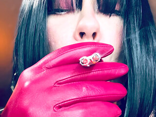 Filthy BBW Tina Snua Smokes 2 Cork Cigarettes At Once! Leather Gloves Speed Smoking