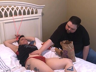 NIKKISFETISHES Red Lingerie Bed Bondage