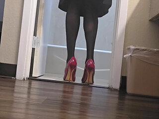 Red heels with my skirt