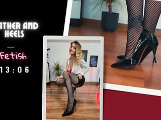 Leather and Heels, Shoe Fetish, Licking a Leather Skirt