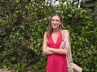 Skinny blonde sweating while getting fucked in a van