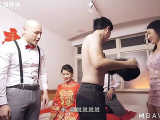Naughty Bride's Wedding Night Gets Wild with Family Guests - Asian Threesome BJ