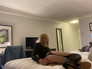 Crossdressing Fingering Herself in Hotel Room
