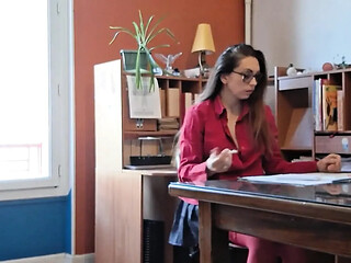 Hot MILF gives boss a sensual blowjob at the office