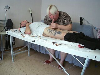 Mother-in-law Sucks and Jerks off My Dick on the Massage Table and Swallows Cum