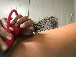 Petite ebony Rose squirts all over her adult toy