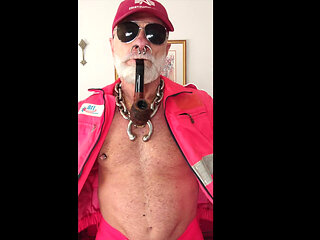 Stepdad Smoking His Pipe in Hi Viz Gear