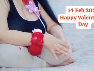 Happy Valentine's Day Meeting My Hot Sexy Girlfriend With Flowers and Gifts