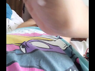 Cumming, eating my own cum, jacking off my uncircumcised cock, full body view. September 26, 2024.