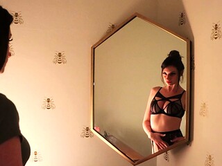 Brunette amateur babe strips off and masturbates