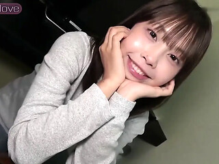 Sweet and innocent Asian beauty gives a charming blowjob in a horny