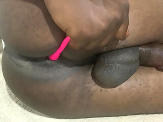 Achilles_Shawn teases with silver pink plug and silicon pink tadpole