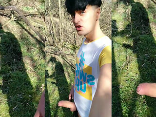 Twink and His Shadow on a Sunny Day - Outdoor Jerk off - Thick Cock