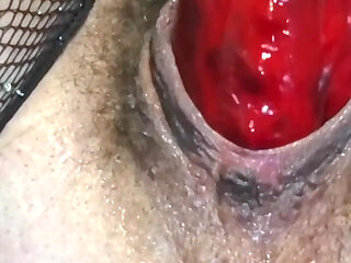 Mommys Alone Time with My Big Red Dildo - Deep Insertion in Hairy Pussy & Creamy Finish