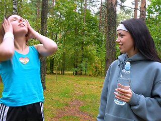 Two cute girls, Violet Clarke and Rihanna Black, have sex in the bathroom.