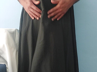 I'm masterbating and cum wearing a Silk Seethrough black skirt