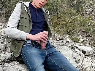 Getting Horny in a Forest, Jerking off Until I Cum a Big Load!