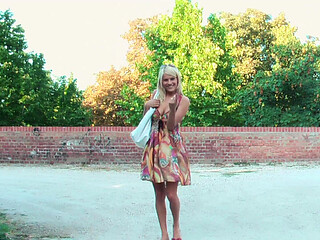 Busty Blonde MILF Drains Stranger Publicly for Voyeurs