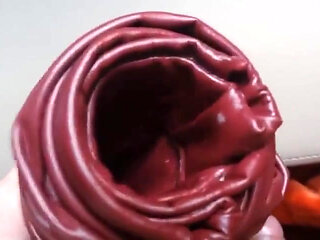 Cumming into leather fleshlight