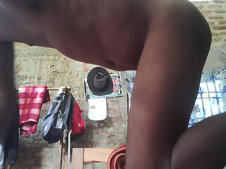 Desi Indian Assamese village gay boy having fun with no-one at home by showing his nude body