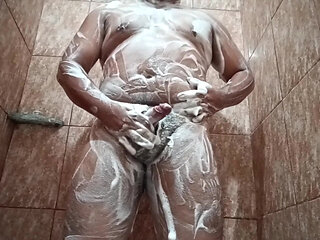 Foamy shower with cold water but with Andi Caliente for her fans