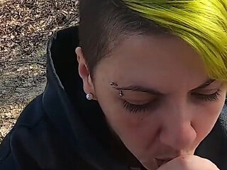 Outdoor blowjob at the lakes with cum in mouth and swallowing