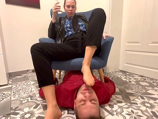 Dita dominates and punishes her foot slave