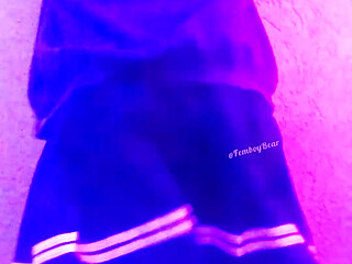 Cute Femboy in Skirt Jerks Off