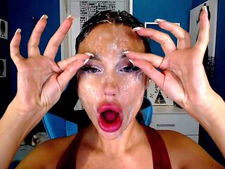 Sloppy MILF covered her face with spit