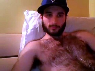 Hairy Stud Shoots Cum All Over Himself