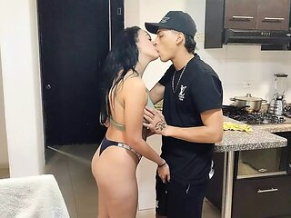I fuck my little stepsister's pussy wildly until I cum on her buttocks