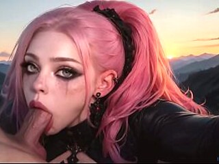 Teen AI GF gives a deepthroat Creampie in the mountains