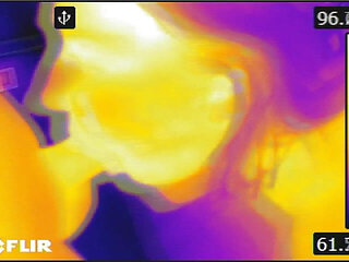We play with a FLIR thermal imager and he blows a HOT load on my tits after BJ