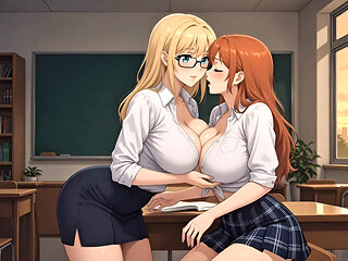 Busty Blonde Teacher & Redhead Student Yuri Detention Passionate Squirt Fantasy